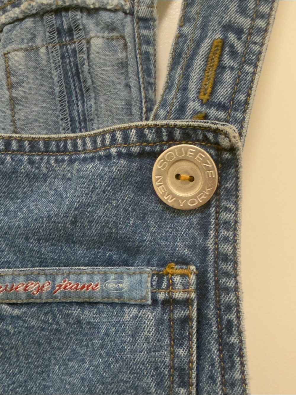 Vintage 1990s Denim Pinafore Dress Jumper Size Medium M Squeeze New York Jumper - Picture 3 of 4
